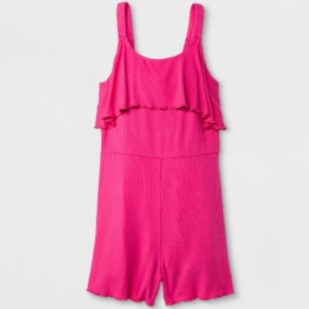 Art Class Pink Thin Strap Romper Girls Ruffles Hot Pink NWT super cute! XS 4/5